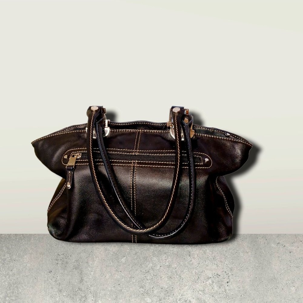 TIGNANELLO • black Leather purse metallic snaps taupe trim soft spacious women's